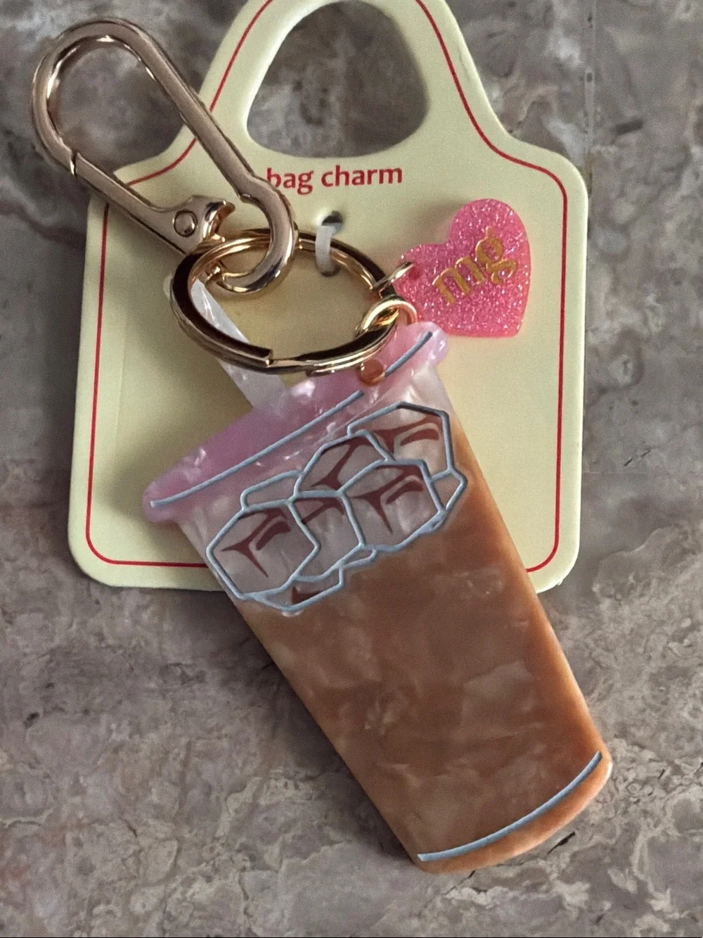Iced Coffee Acrylic Keychain with Pink Lid Purse Charm